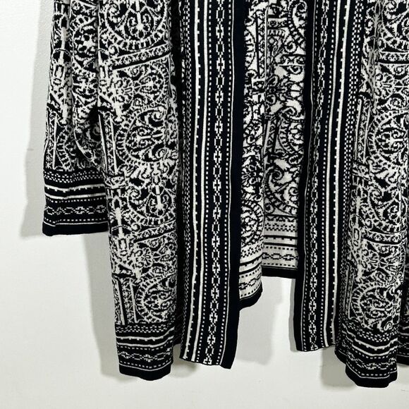 Catherines Sweater Size 3x Open Front Cardigan Sweatercoat Black White Print - Picture 3 of 7